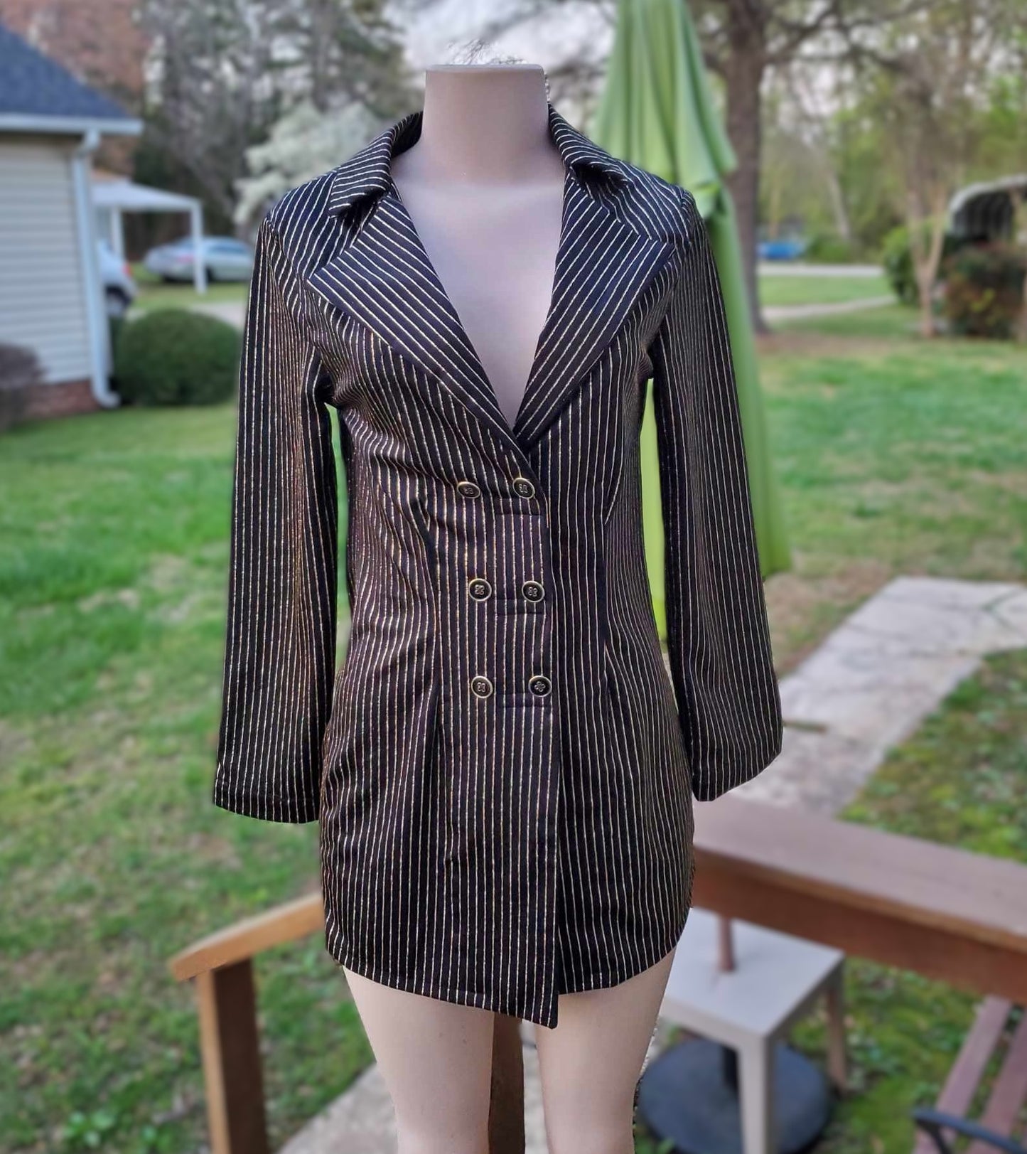 Eras Tour Black & Gold Pinstripe Man Coat