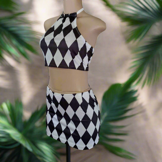 Harlequin Halter Top and Mini Skirt